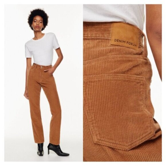 Denim Forum Womens 28 The Joni High Rise Loose 30L Corduroy Golden Brown Pant CN - Picture 1 of 15